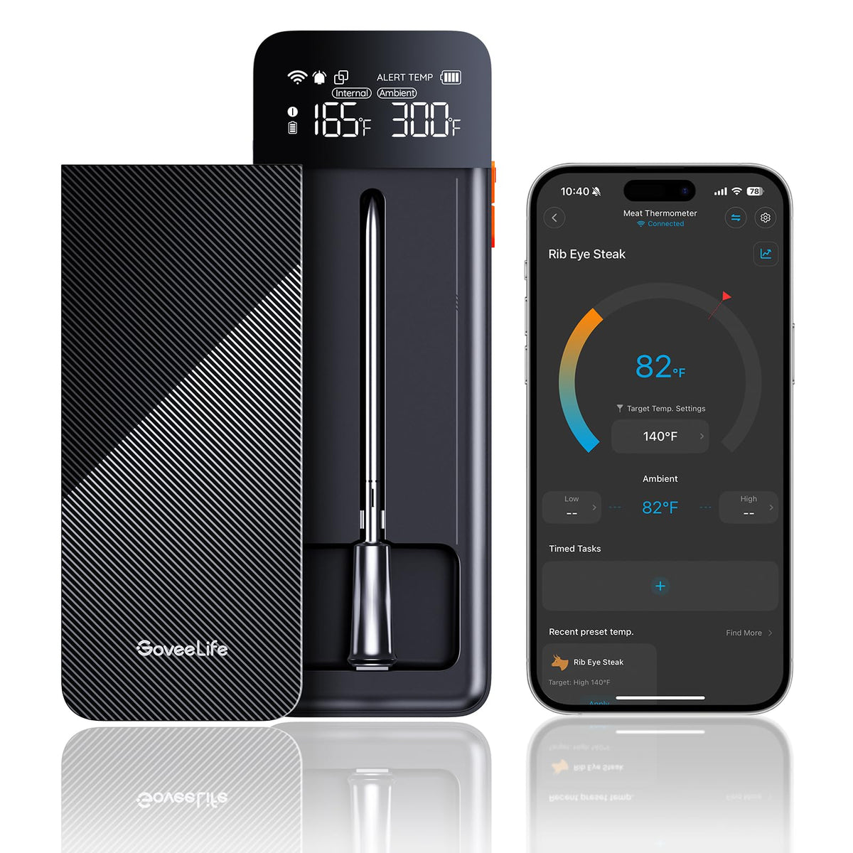 Termómetro GoveeLife con base digital muestra lectura en tiempo real