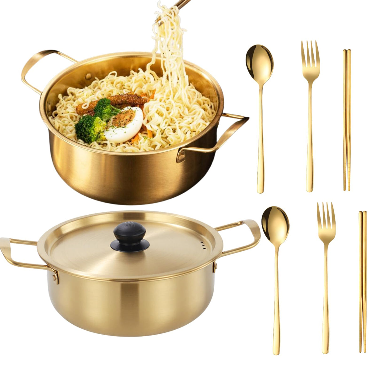 GOVNPJ olla coreana para ramen con tapa, ideal para cocinar ramen y sopa.