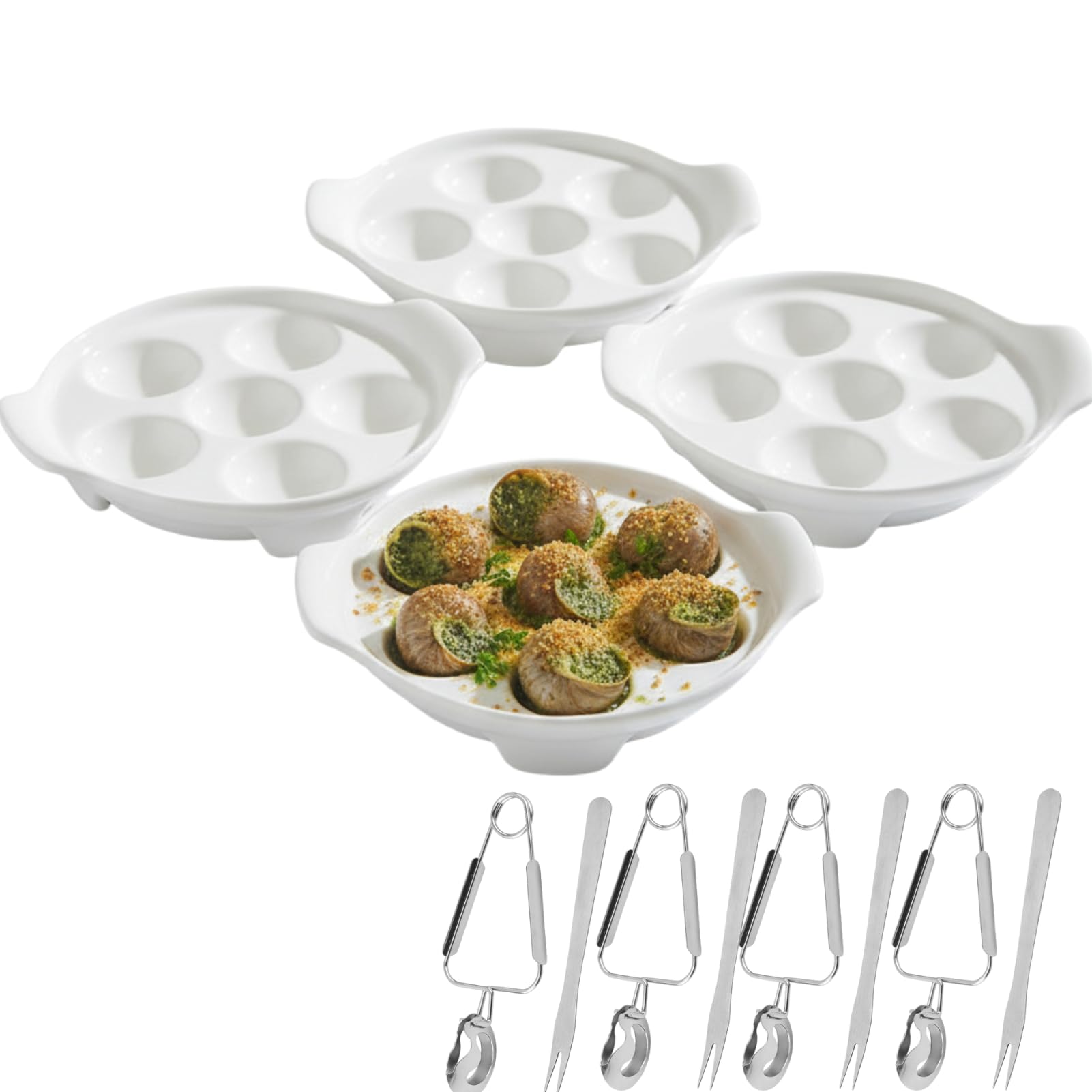 GovNPJ plato escargot cerámico de 6 cavidades para presentación elegante