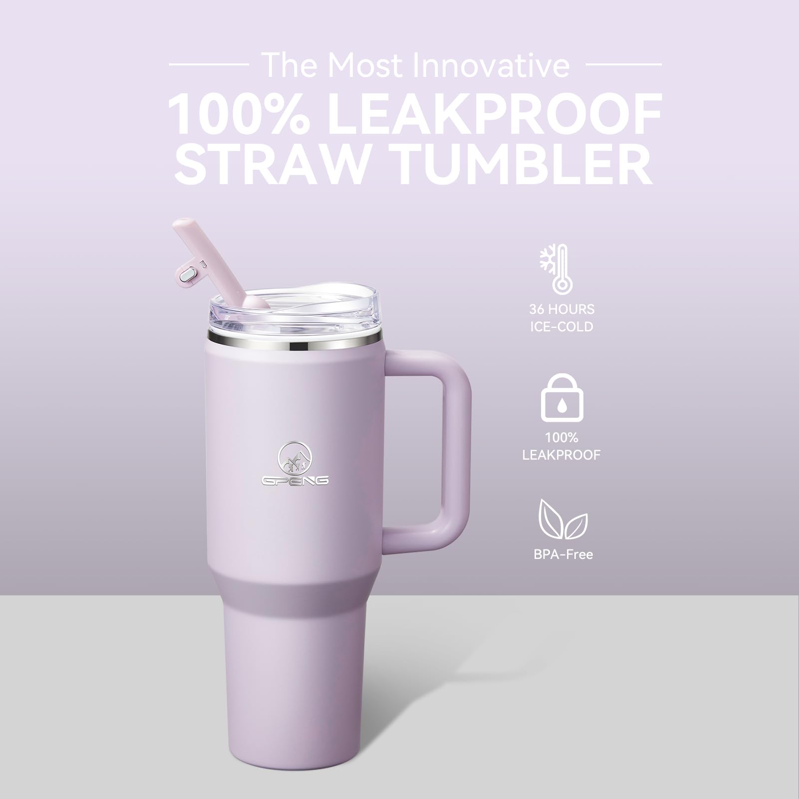 Gpeng tumbler con tapa y boquilla, beber con una sola mano.