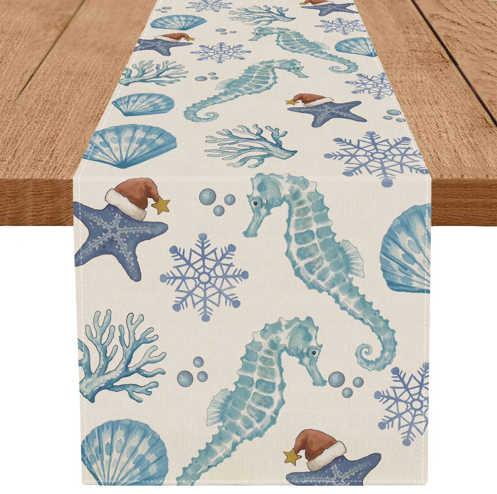 GPGHE corredor de mesa navidad con caballito de mar, ideal para ambientar fiestas.