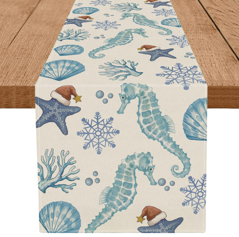 GPGHE corredor de mesa navidad con caballito de mar, ideal para ambientar fiestas.