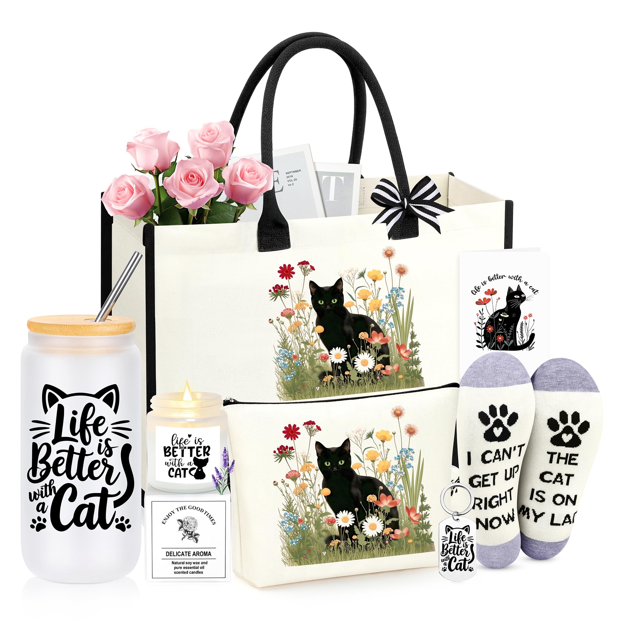 GQDECOR bolsa de lona con motivo de gato negro, ideal para uso diario.