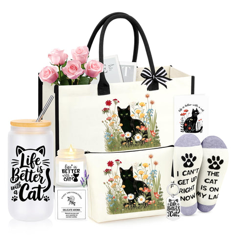 GQDECOR bolsa de lona con motivo de gato negro, ideal para uso diario.