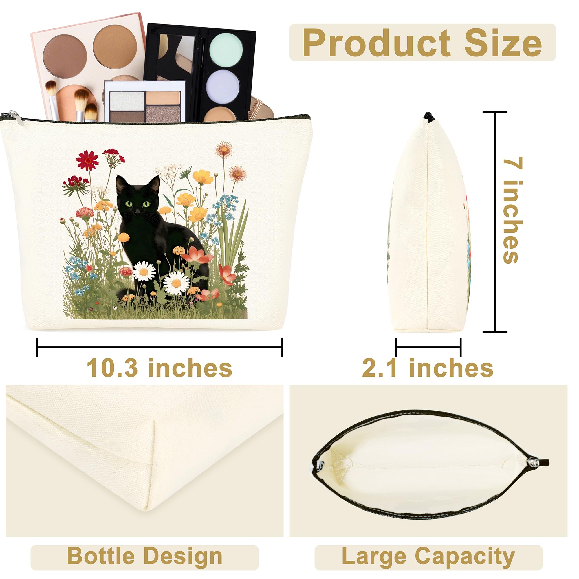 GQDECOR bolsa de maquillaje con diseño de gato negro, impresión a doble cara.