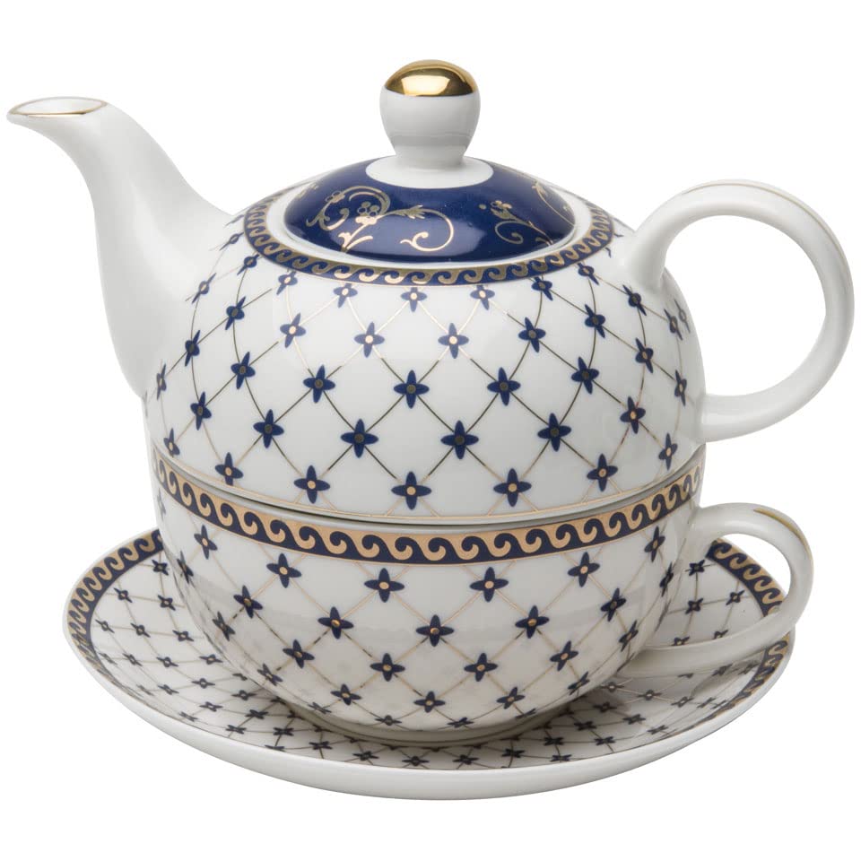 Grace Teaware tetera Trellis Blue Gold para preparar té aromático en casa.