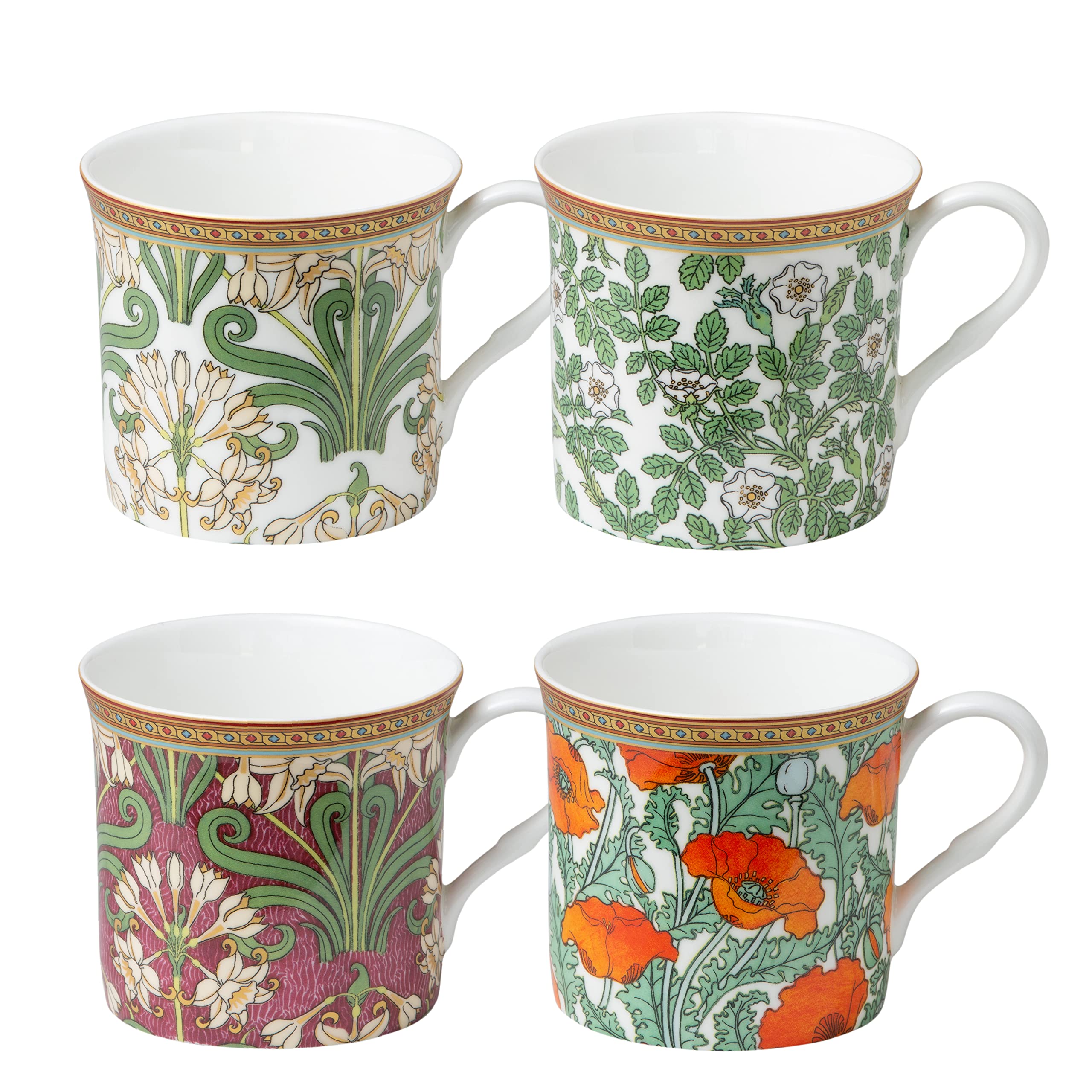 Grace Teaware tazas de porcelana ósea Morris Impresiones, juego de 4 para café o té.