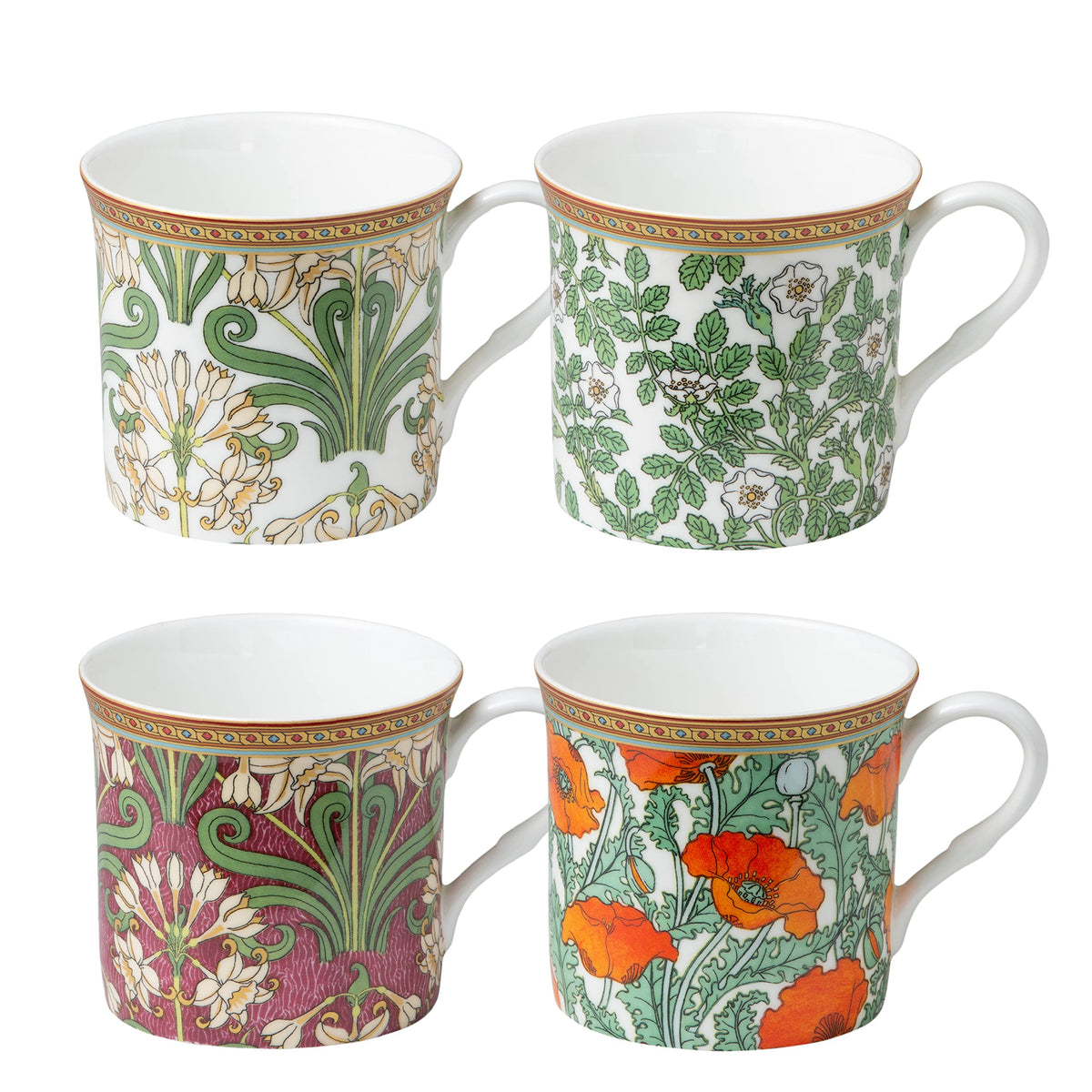 Grace Teaware tazas de porcelana ósea Morris Impresiones, juego de 4 para café o té.