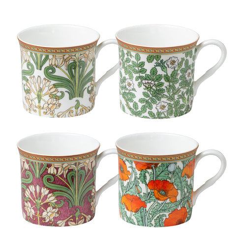 Grace Teaware tazas de porcelana ósea Morris Impresiones, juego de 4 para café o té.