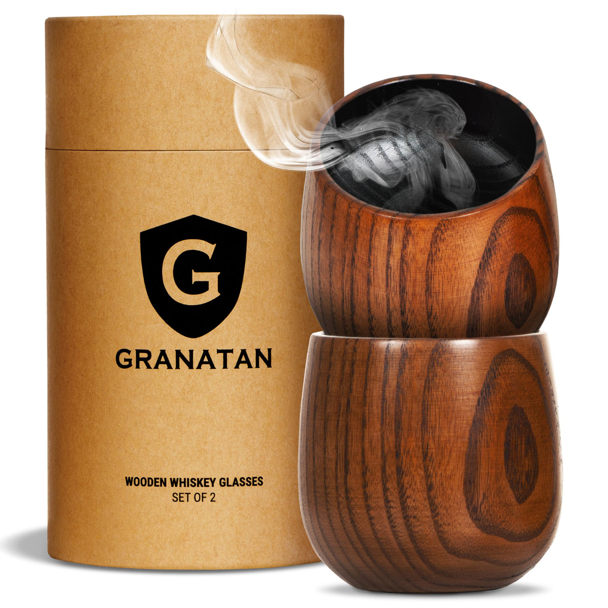 Vaso Granatan para licor, madera carbonizada, 10 oz, acabado artesanal.