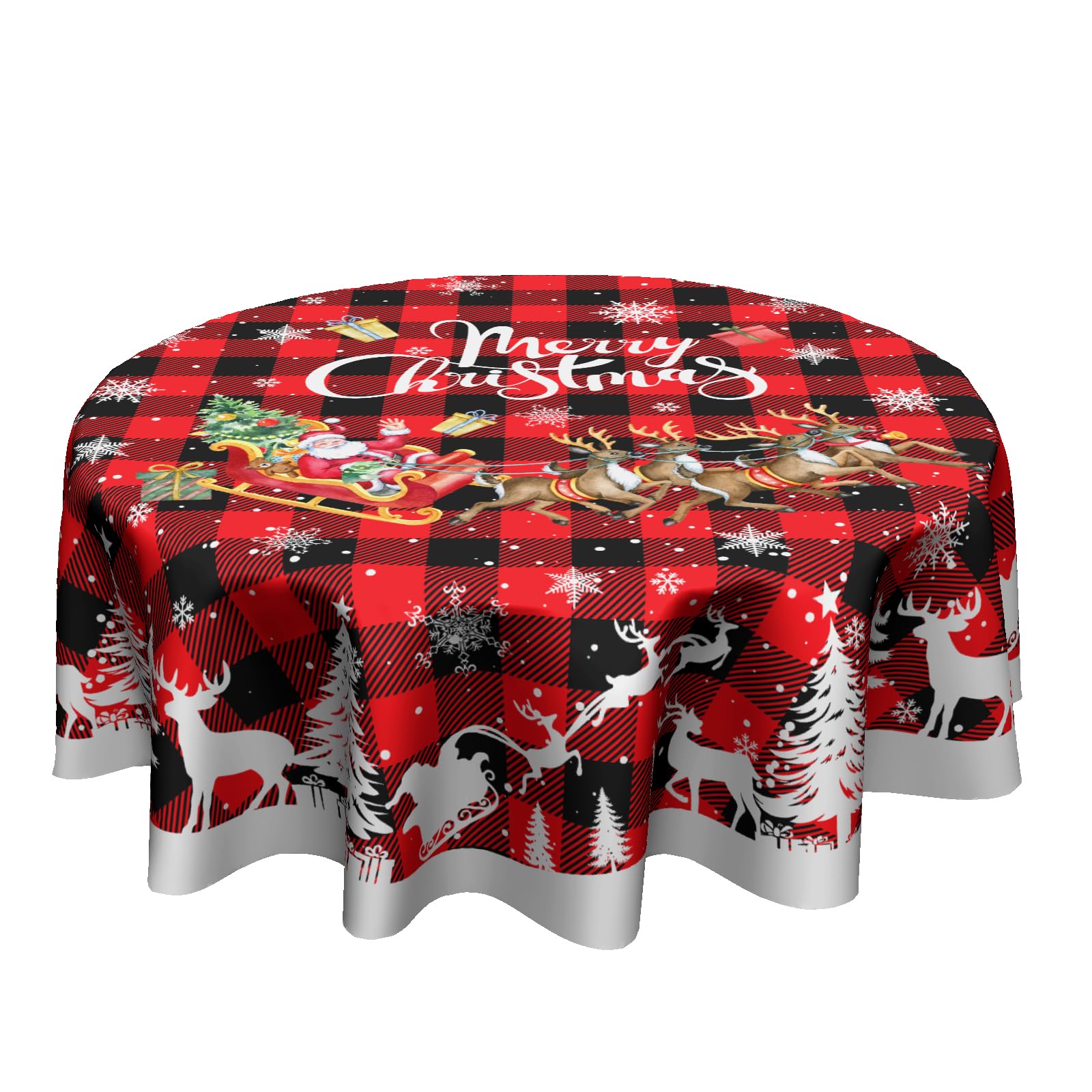 Granbey mantel navidad redondo 60 pulgadas con cuadros búfalo, ideal para cenas festivas