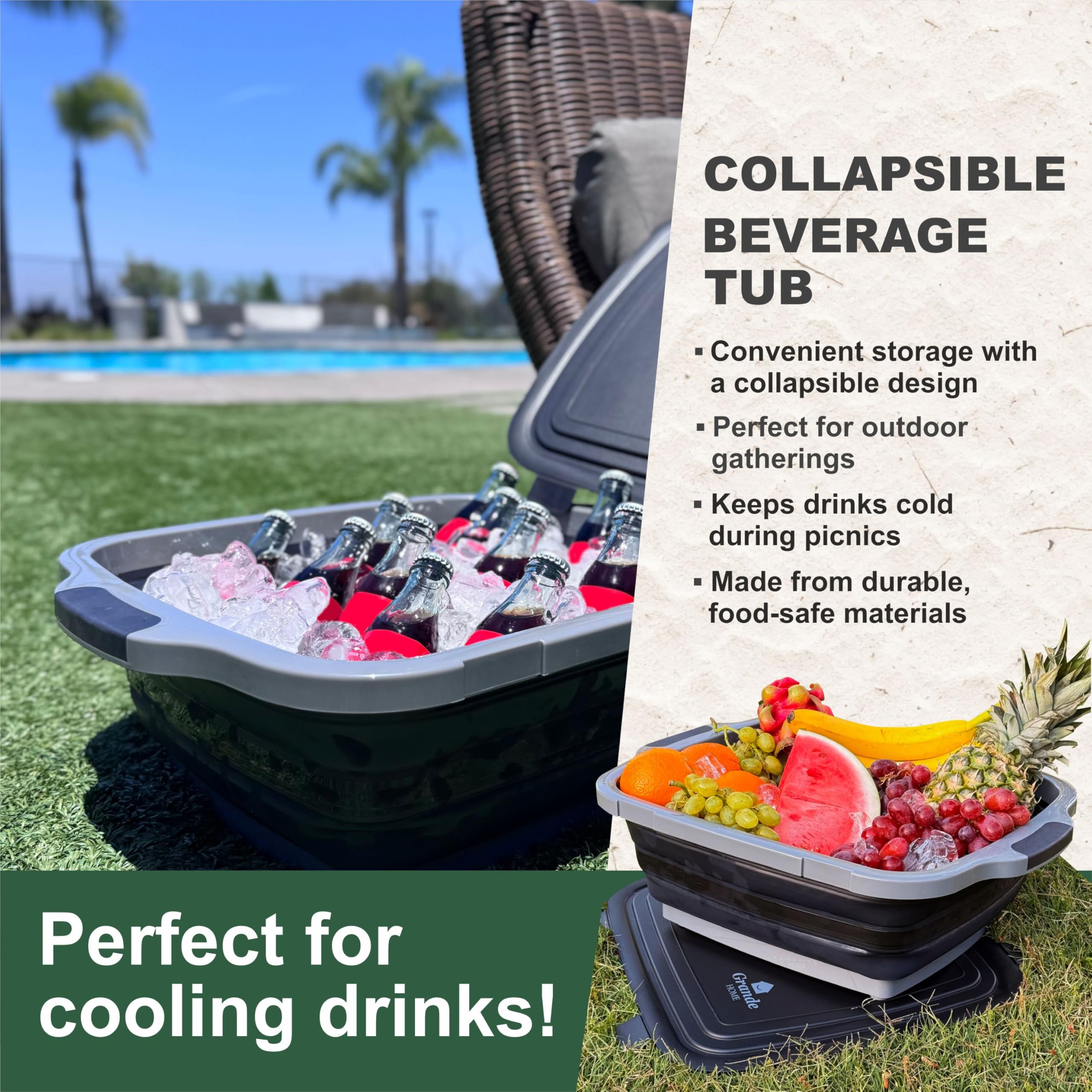 Grande Home BBQ Prep Tub multifuncional para camping y picnic