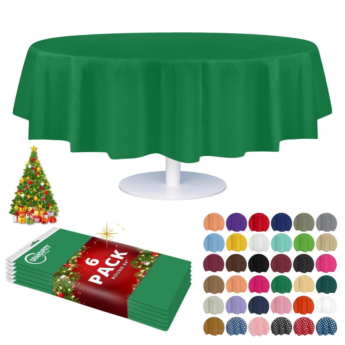 Grandipity mantel plástico verde redondo de 84 pulgadas para fiestas