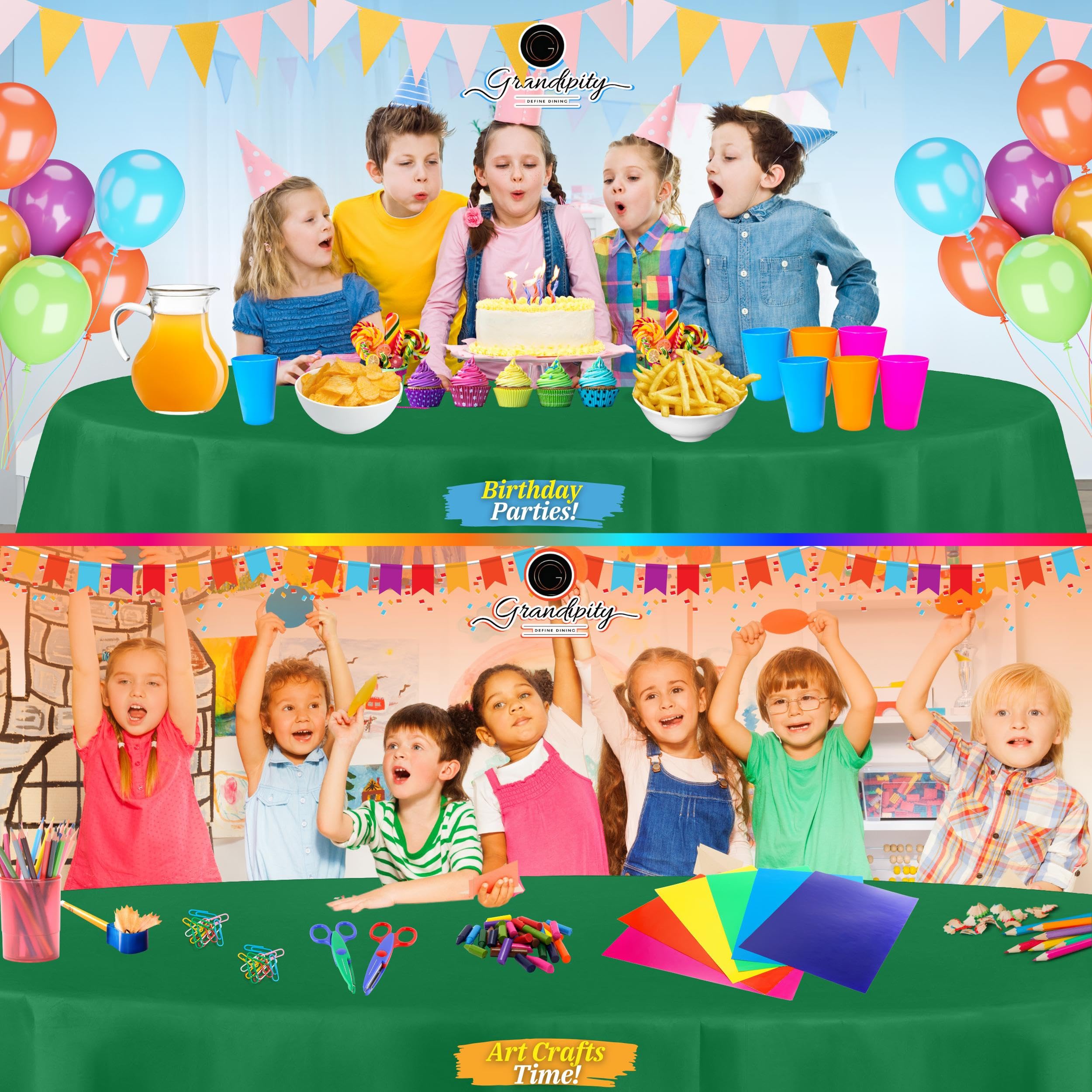 Mantel verde desechable Grandipity facilita la limpieza tras la celebración