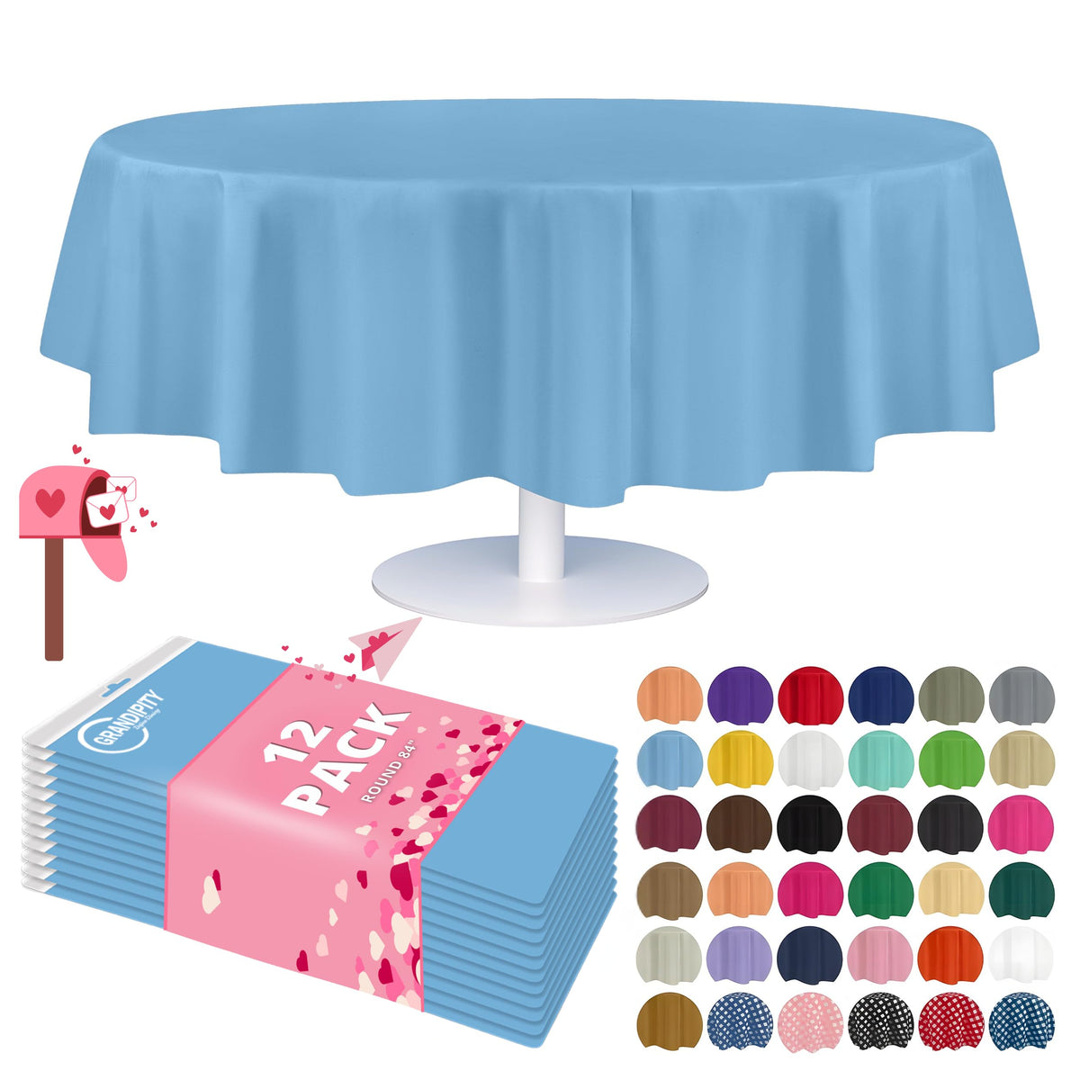 Grandipity mantel redondo de 84 pulgadas azul cielo para proteger la mesa.