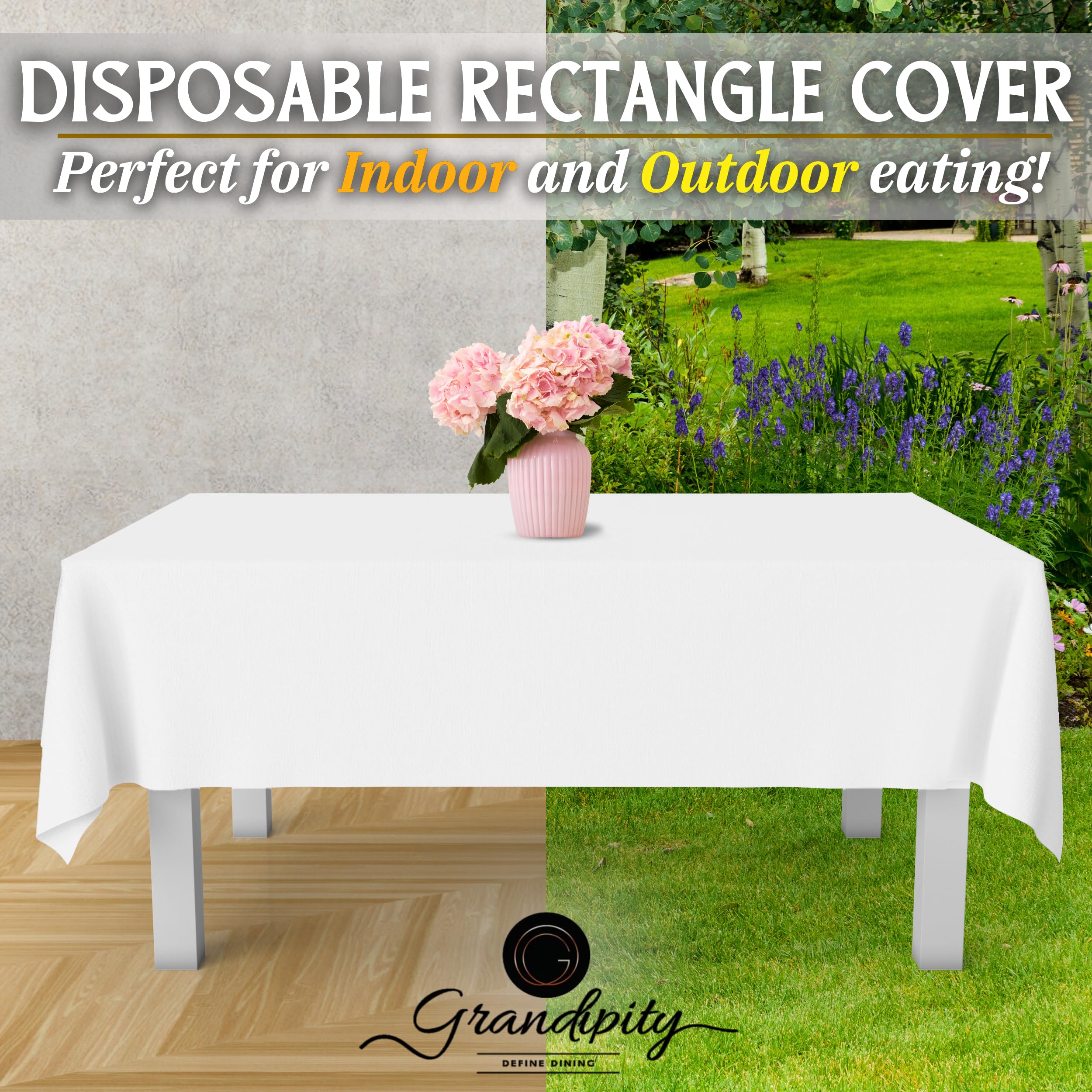 Fácil limpieza con mantel desechable Grandipity, blanco.