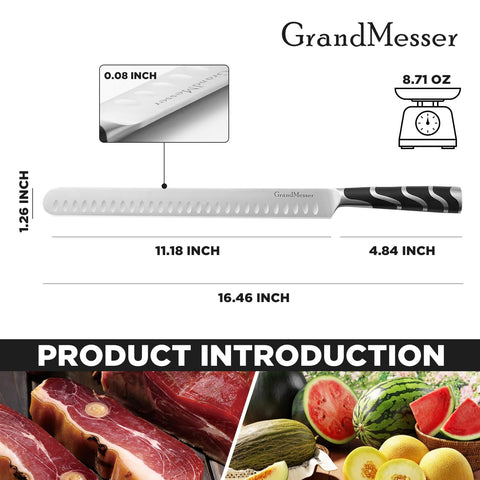 GrandMesser cuchillo de trinchar, filo afilado profesional con afilador incluido.