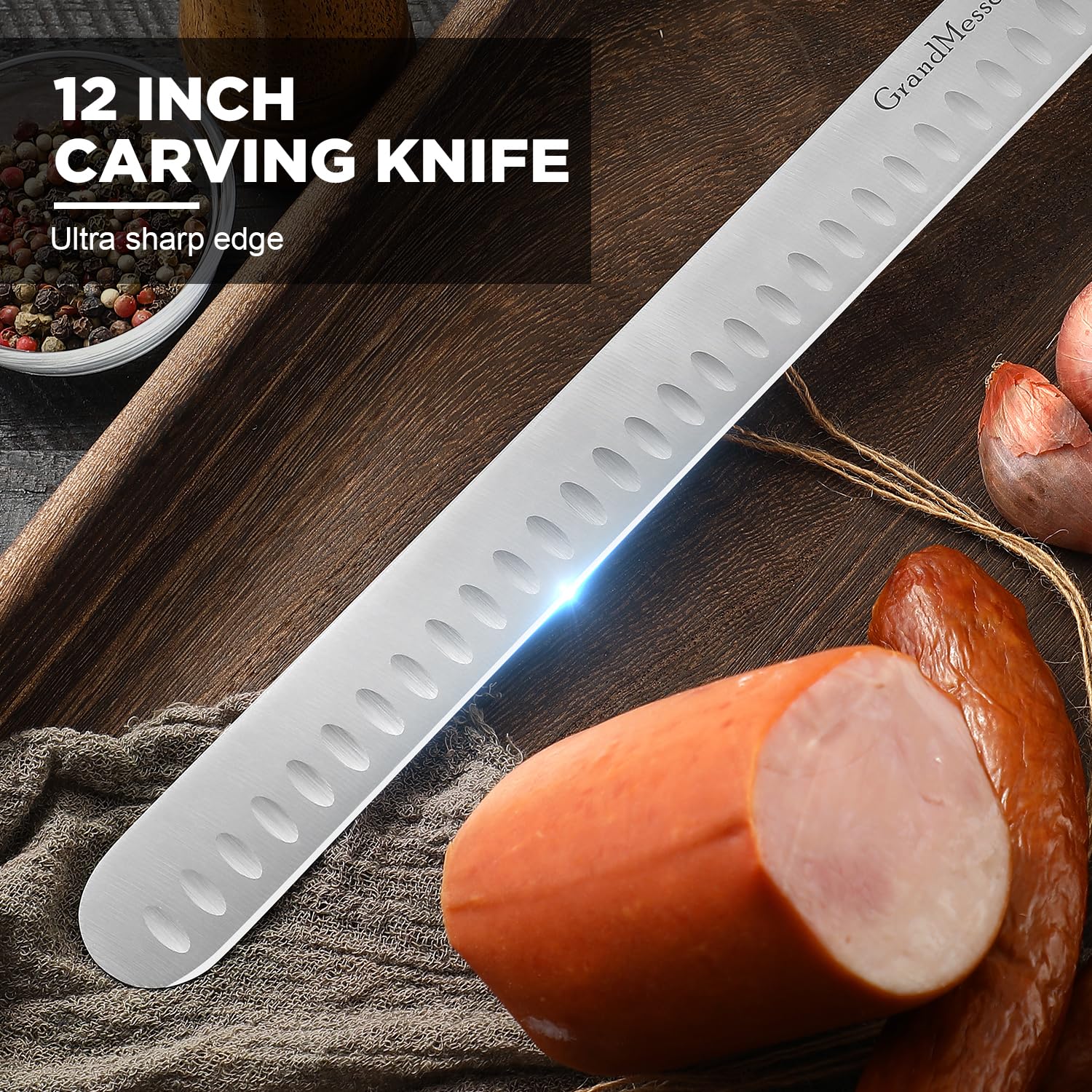 GrandMesser cuchillo de trinchar, perfecto para asados como brisket y roast.