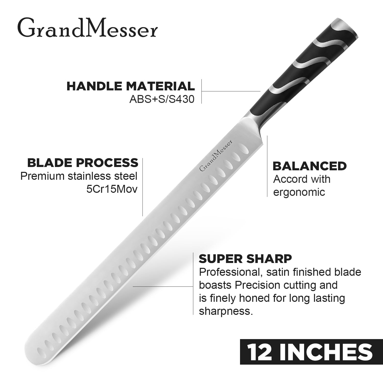 GrandMesser cuchillo de trinchar, mango ergonómico de ABS para uso cómodo.