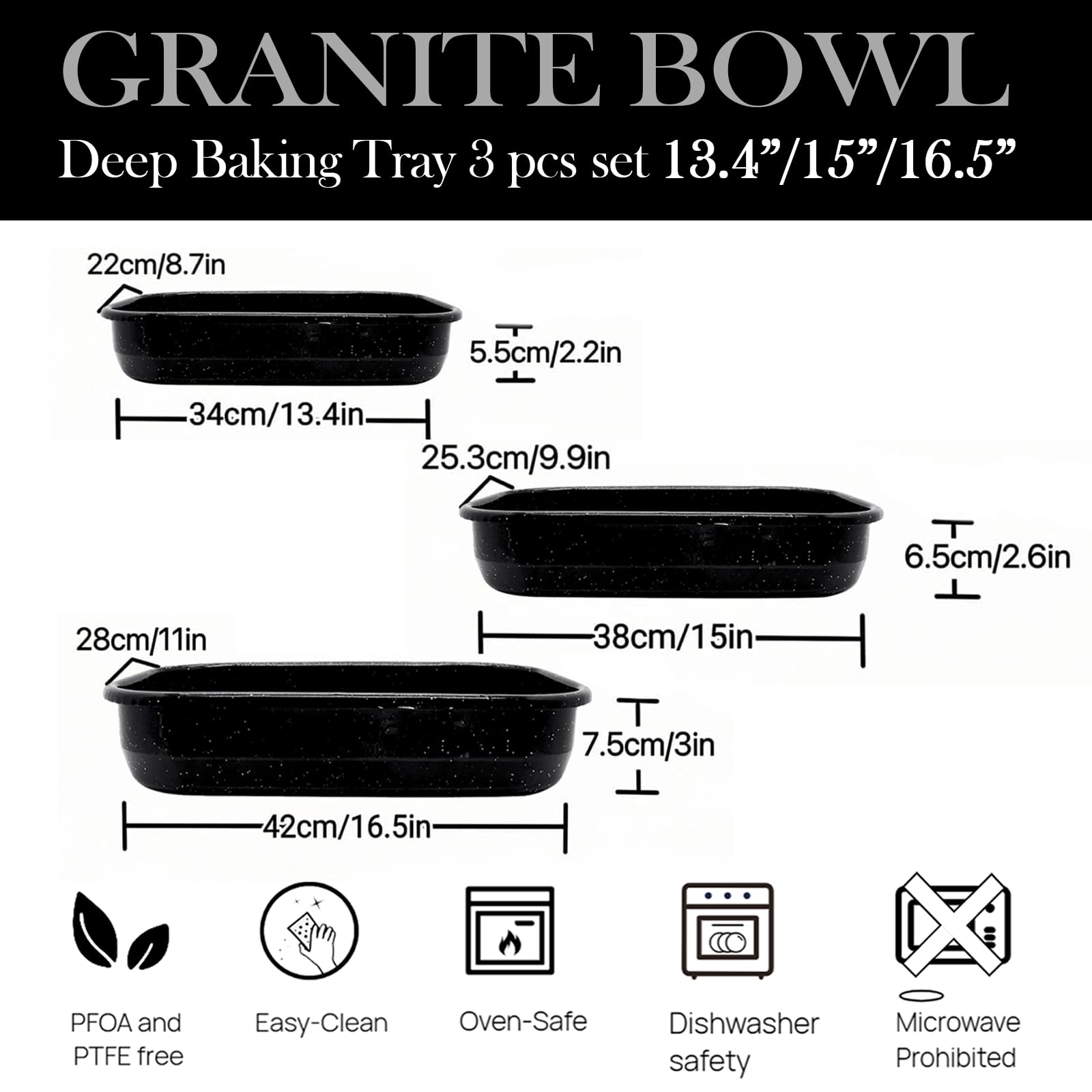 Granite bowl: bandeja grande para asados de pavo, dorado parejo y jugo retenido.