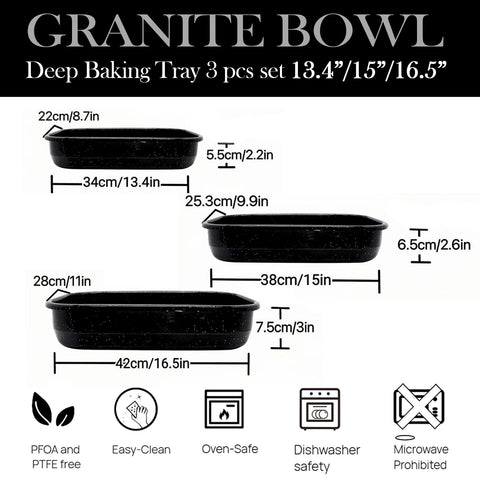 Granite bowl: bandeja grande para asados de pavo, dorado parejo y jugo retenido.