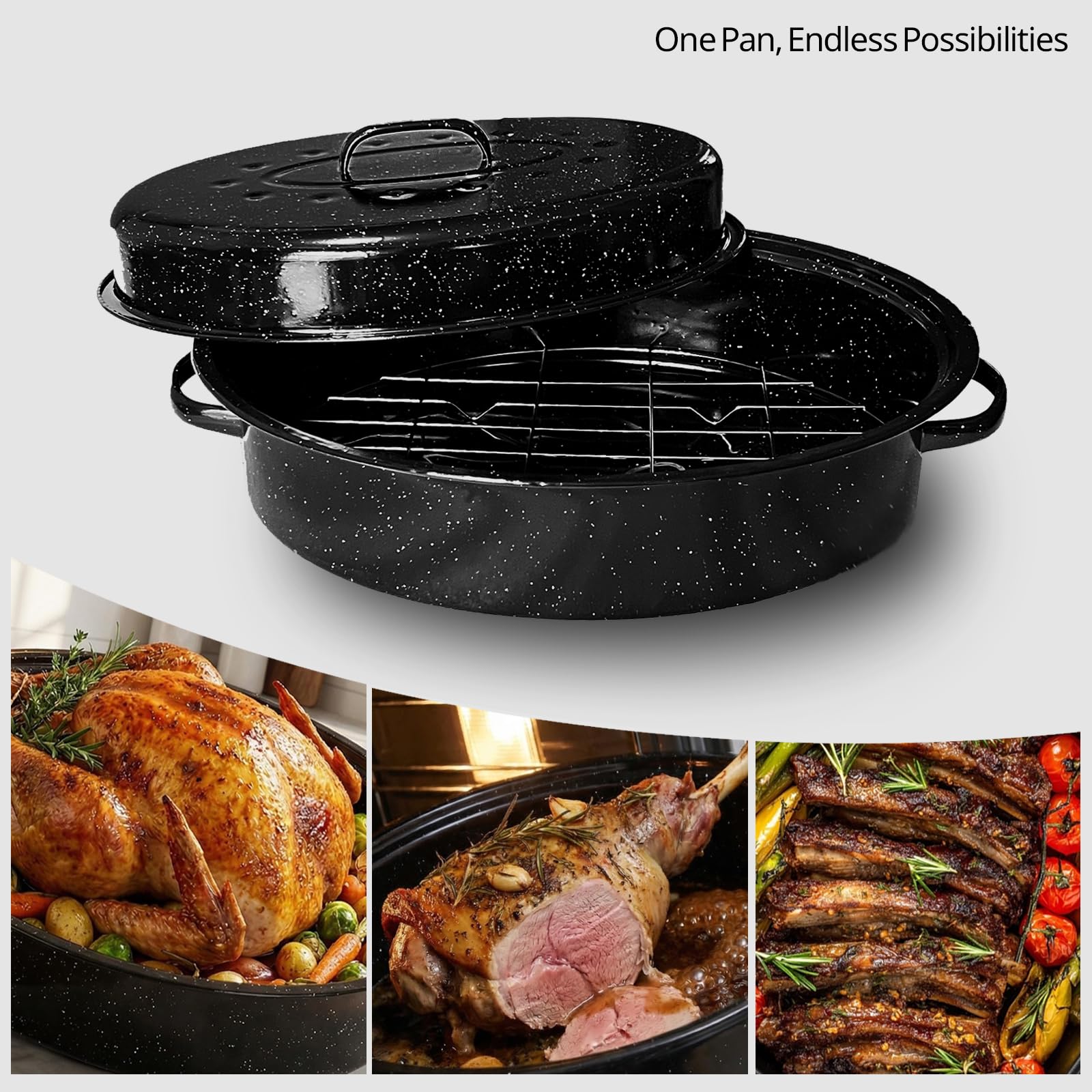 Granite Bowl de 18 pulgadas, tamaño ideal para comidas familiares.