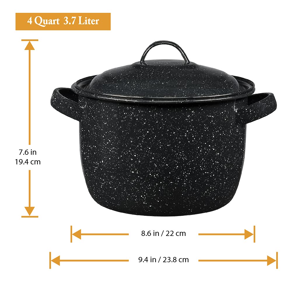 Olla Granite Ware 4 cuartos en estufa, distribución uniforme del calor para guisos.