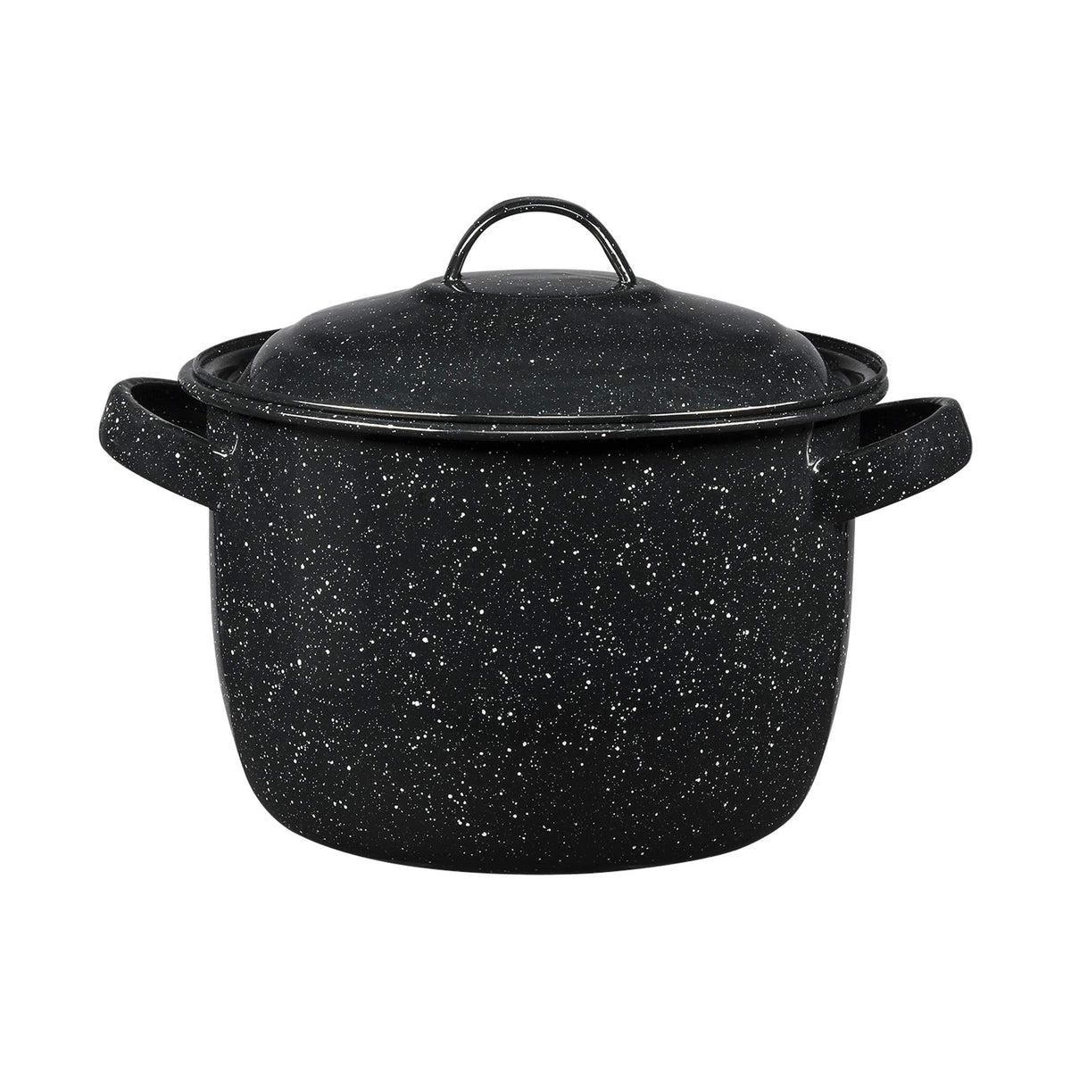 Olla Granite Ware 4 cuartos con esmalte negro moteado, ideal para guisos y frijoles.