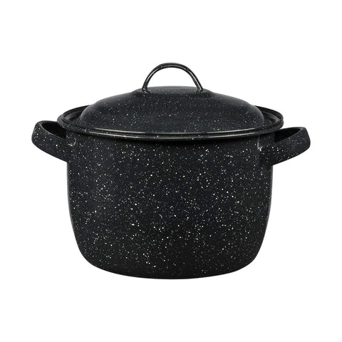 Olla Granite Ware 4 cuartos con esmalte negro moteado, ideal para guisos y frijoles.
