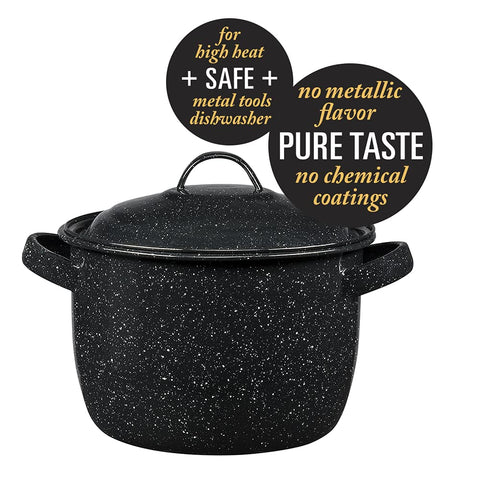 Olla Granite Ware 4 cuartos interior de porcelana antiadherente facilita la limpieza.