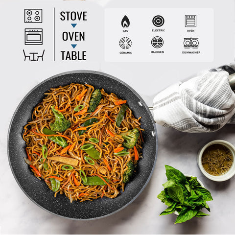 Granitestone apto para horno hasta 500°F, versatilidad para terminar cocción en horno.