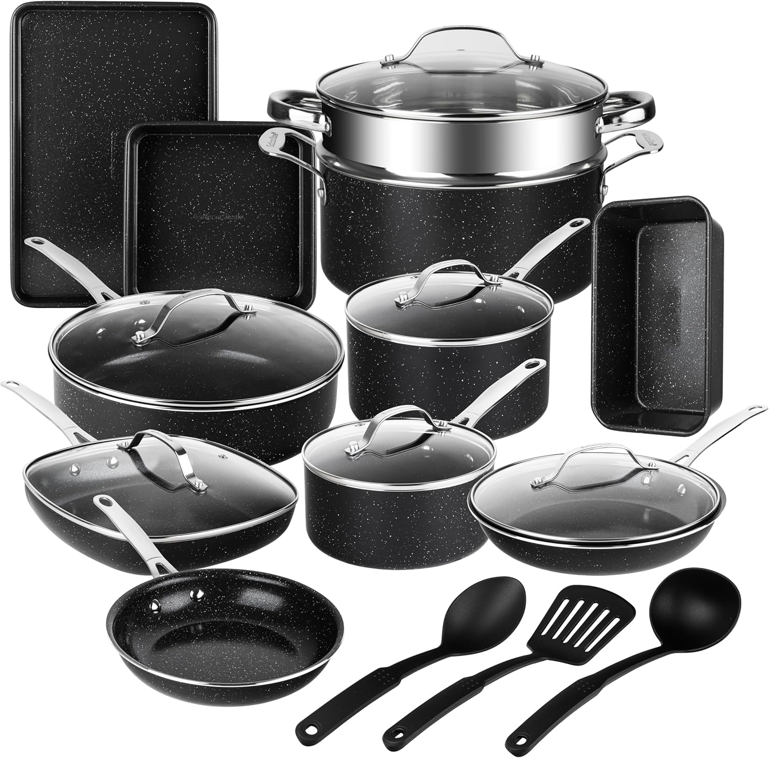 Granitestone: juego completo de ollas y sartenes para cocinar en casa con comodidad.