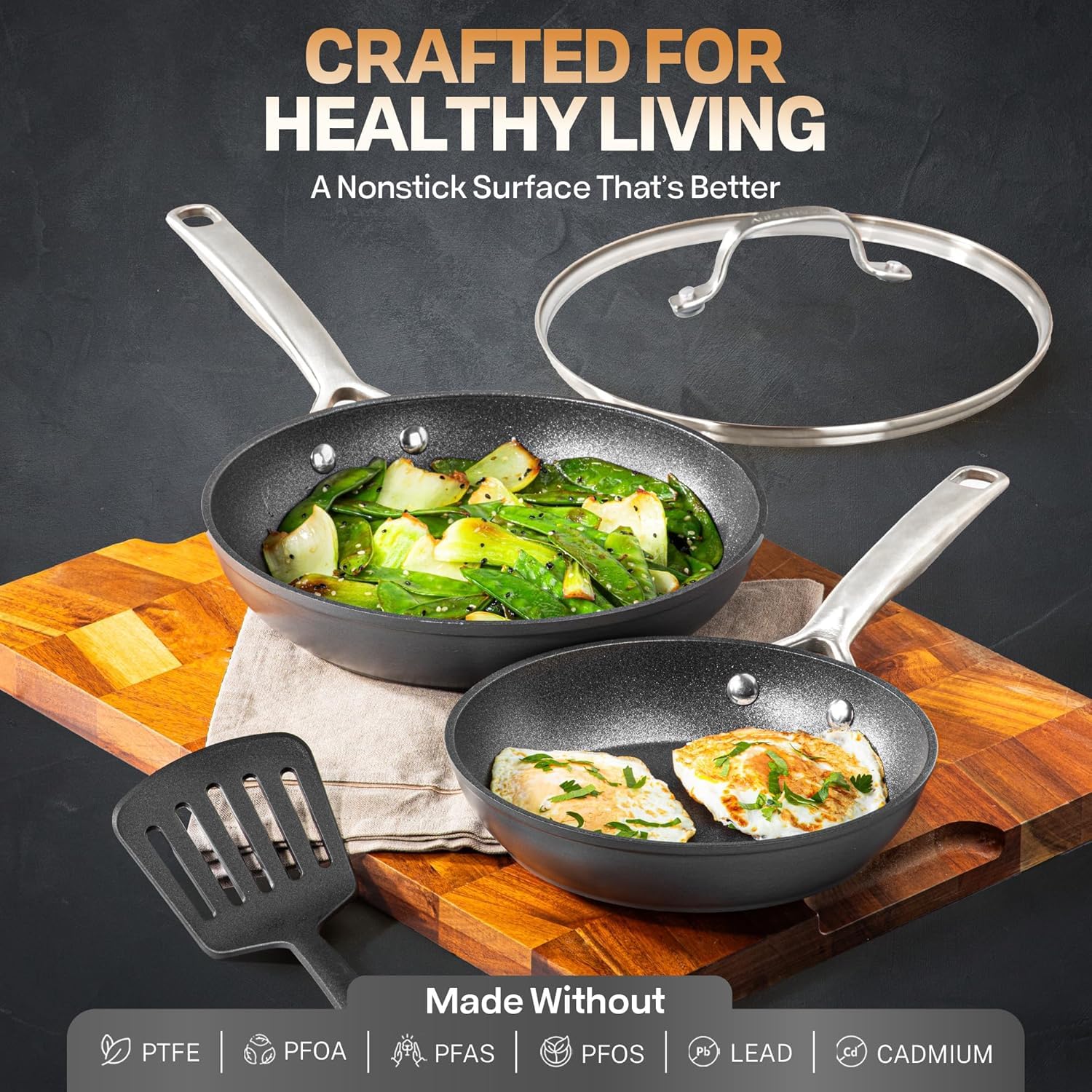 Granitestone mango ergonómico de acero inoxidable para agarre cómodo al cocinar.