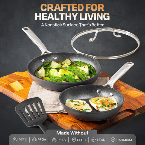 Granitestone mango ergonómico de acero inoxidable para agarre cómodo al cocinar.