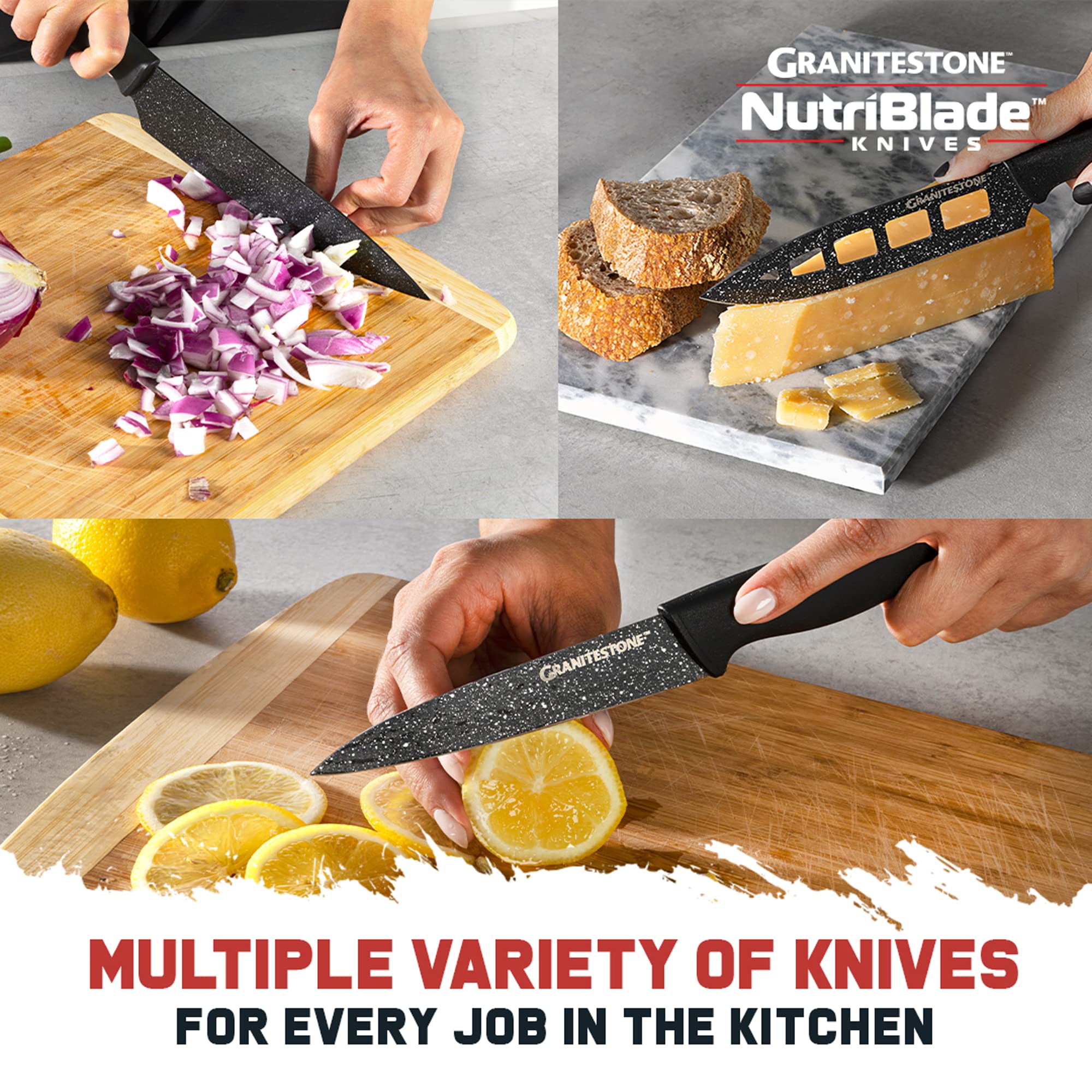 Granitestone Nutriblade: cuchillo utilitario ideal para quesos, frutas y verduras.
