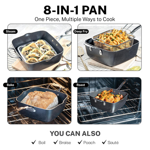 Granitestone True 20pc set, durabilidad probada para uso diario con utensilios metálicos.