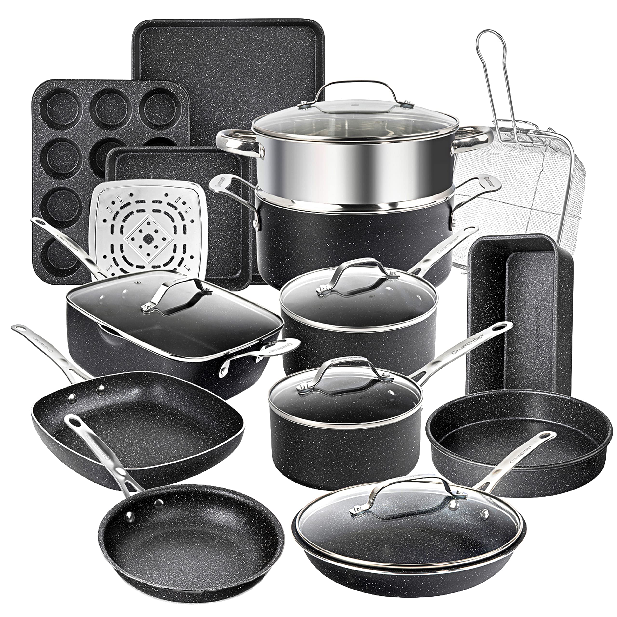 Granitestone True 20pc set, conjunto completo para cocinar en todas las estufas y horno.