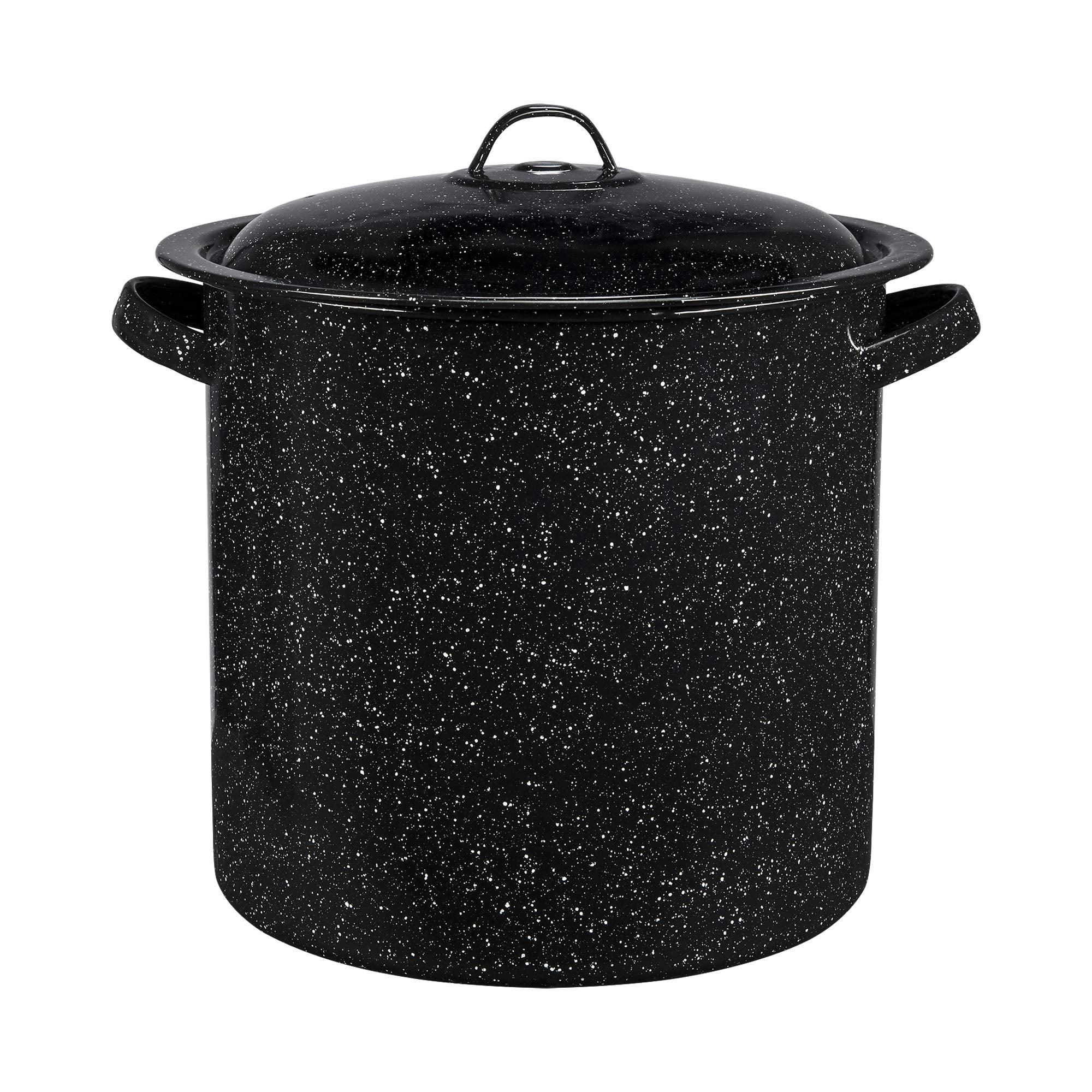 Granite Ware Olla Stock 15,5 cuartos, exterior negro moteado, ideal para caldos y sopas.