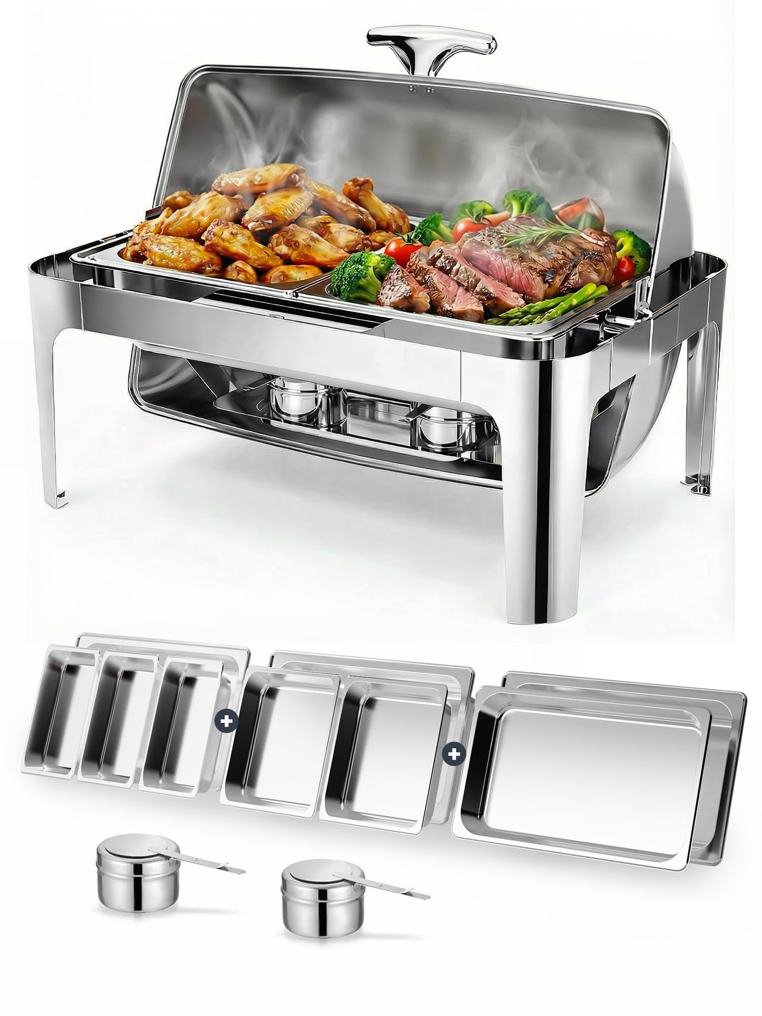 Granvell 13QT con tapa rodante para buffet, ideal para eventos.
