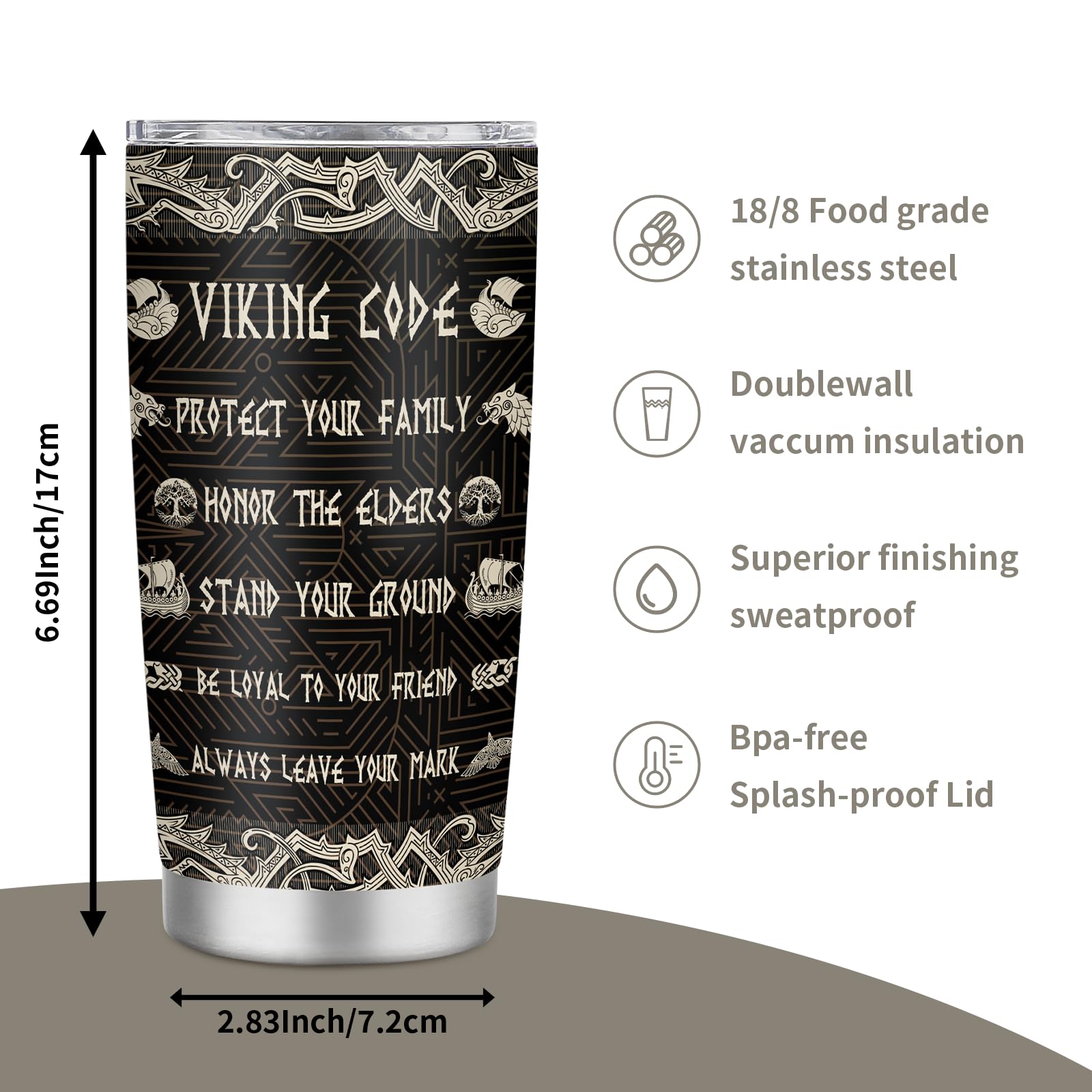 Mango ergonómico de la taza vikingo de Grawmise, cómodo para agarrar.