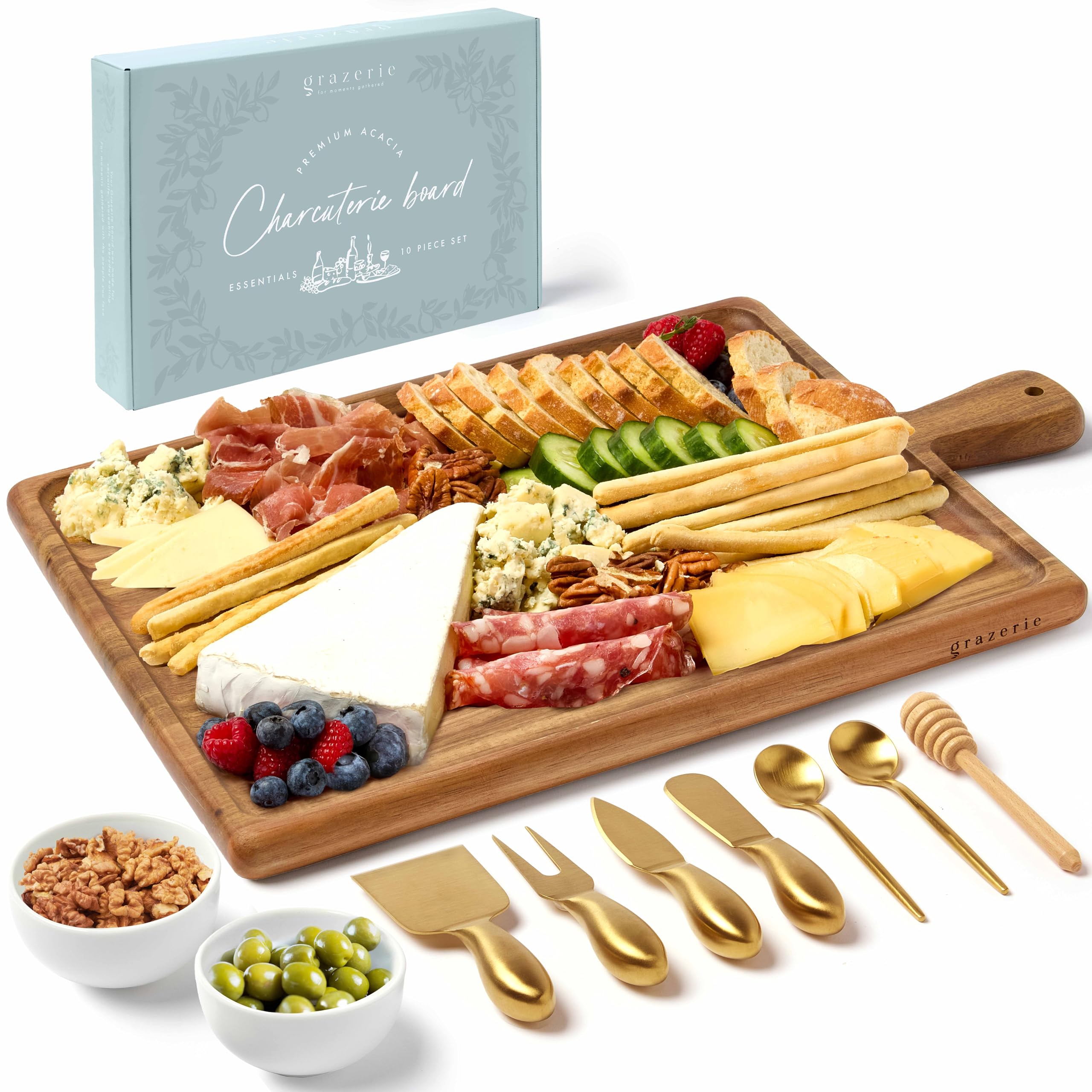Grazerie tablero-charcutería acacia detalle muestra veta cálida para presentaciones elegantes