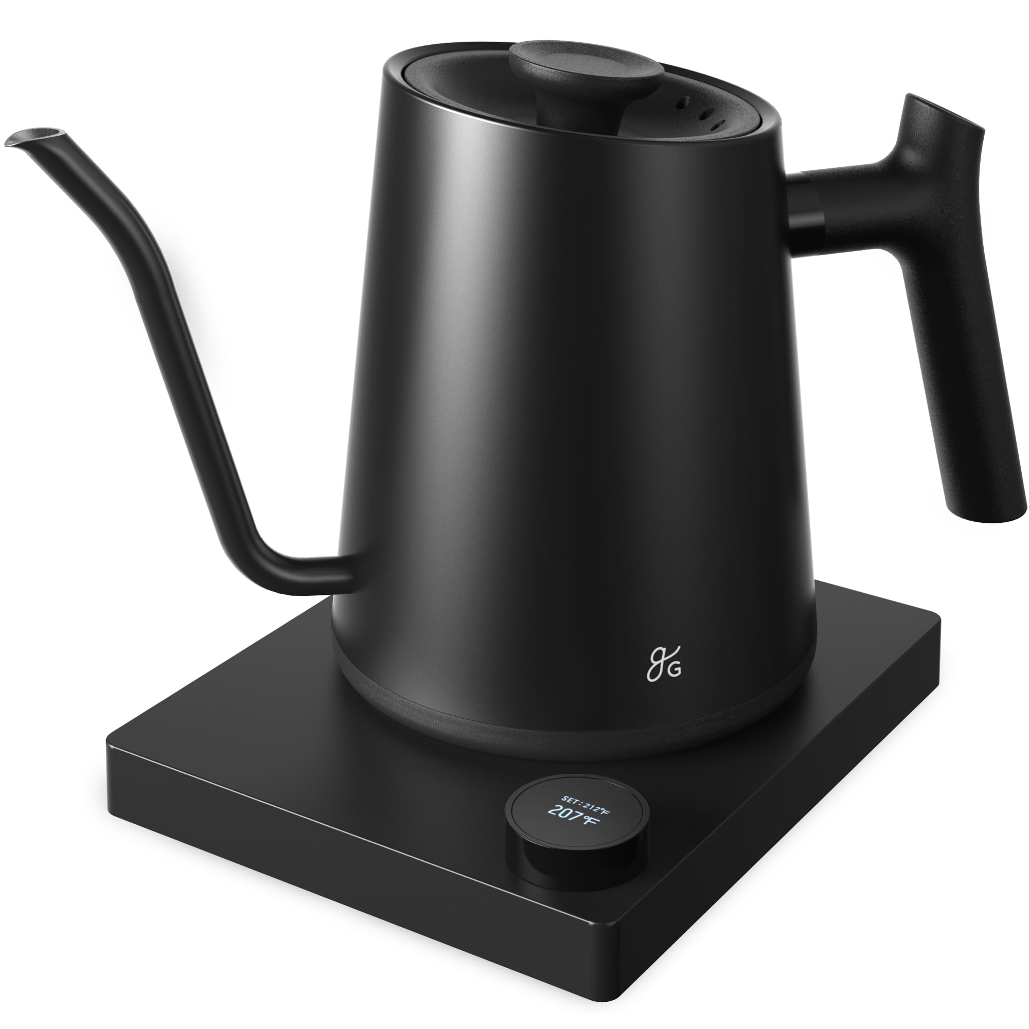 Hervidor Greater Goods con cuello de ganso para vertidos precisos en café y té.