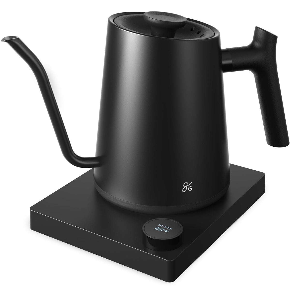 Hervidor Greater Goods con cuello de ganso para vertidos precisos en café y té.