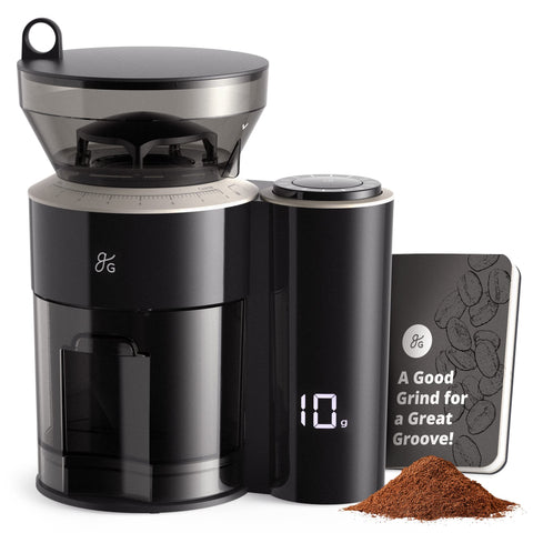 Greater Goods molinillo de café con balanza integrada para medir dosis con precisión.
