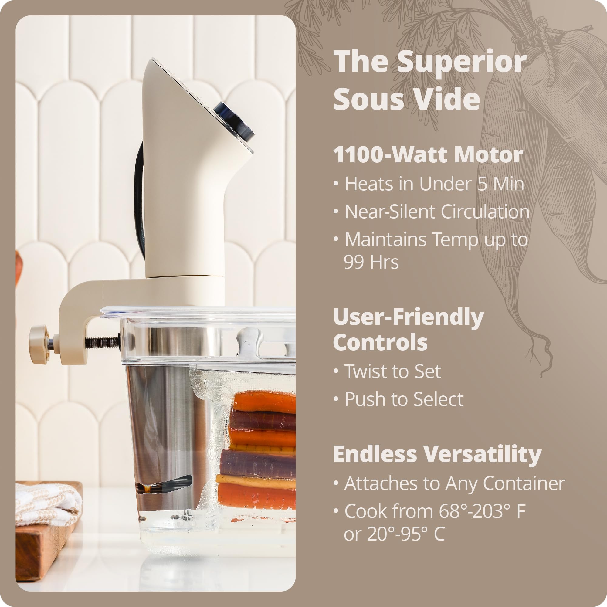 Greater Goods Sous Vide: pantalla LED grande para ver ajustes con claridad.
