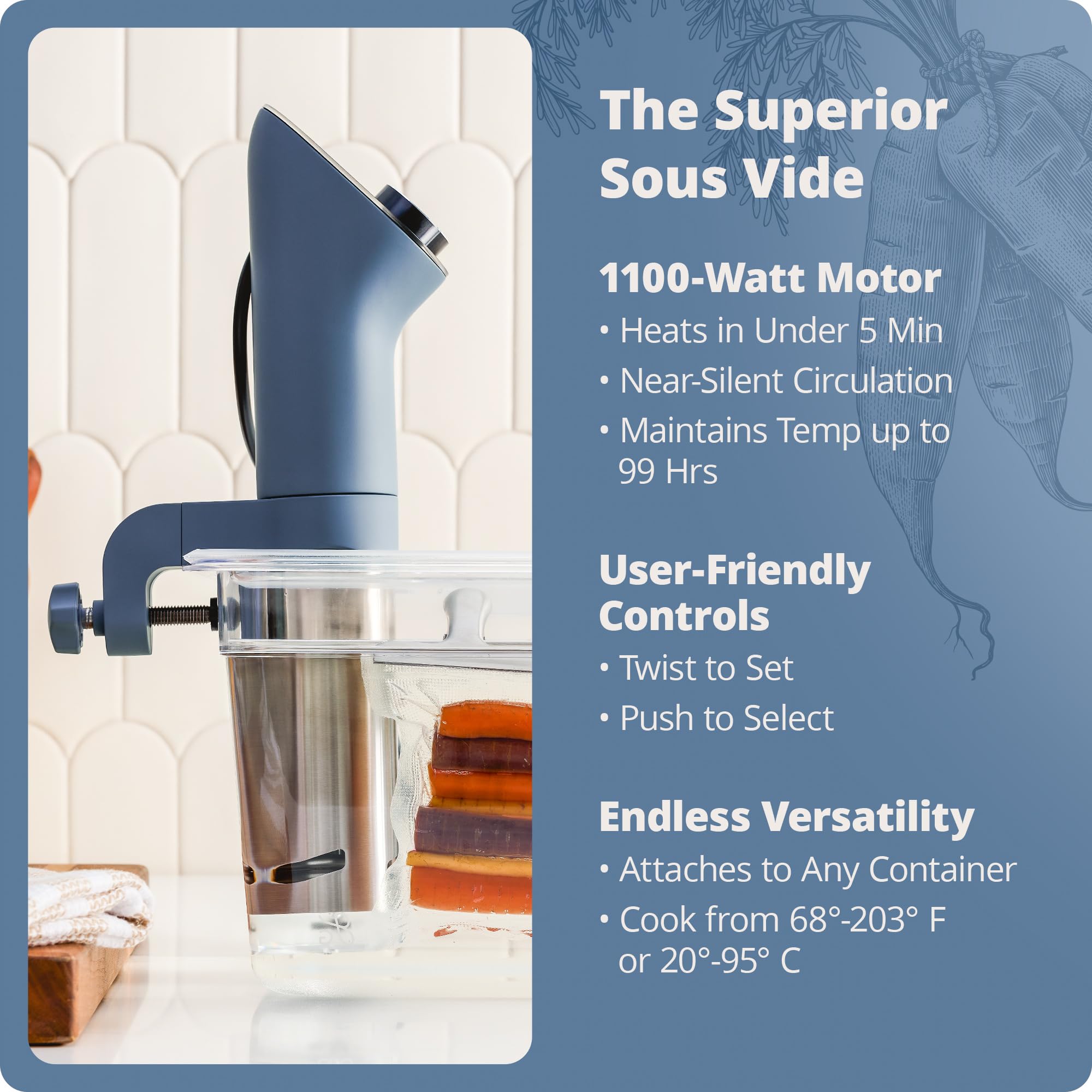 Greater Goods Sous Vide rango de temperatura de 68 a 203 °F