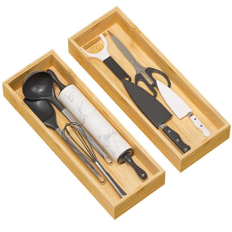 Greatseas organizador de cajón en bambú, vista superior, ideal para ordenar utensilios de cocina