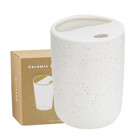 Taza cerámica Greefun 17oz con tapa media, ideal para llevar café.