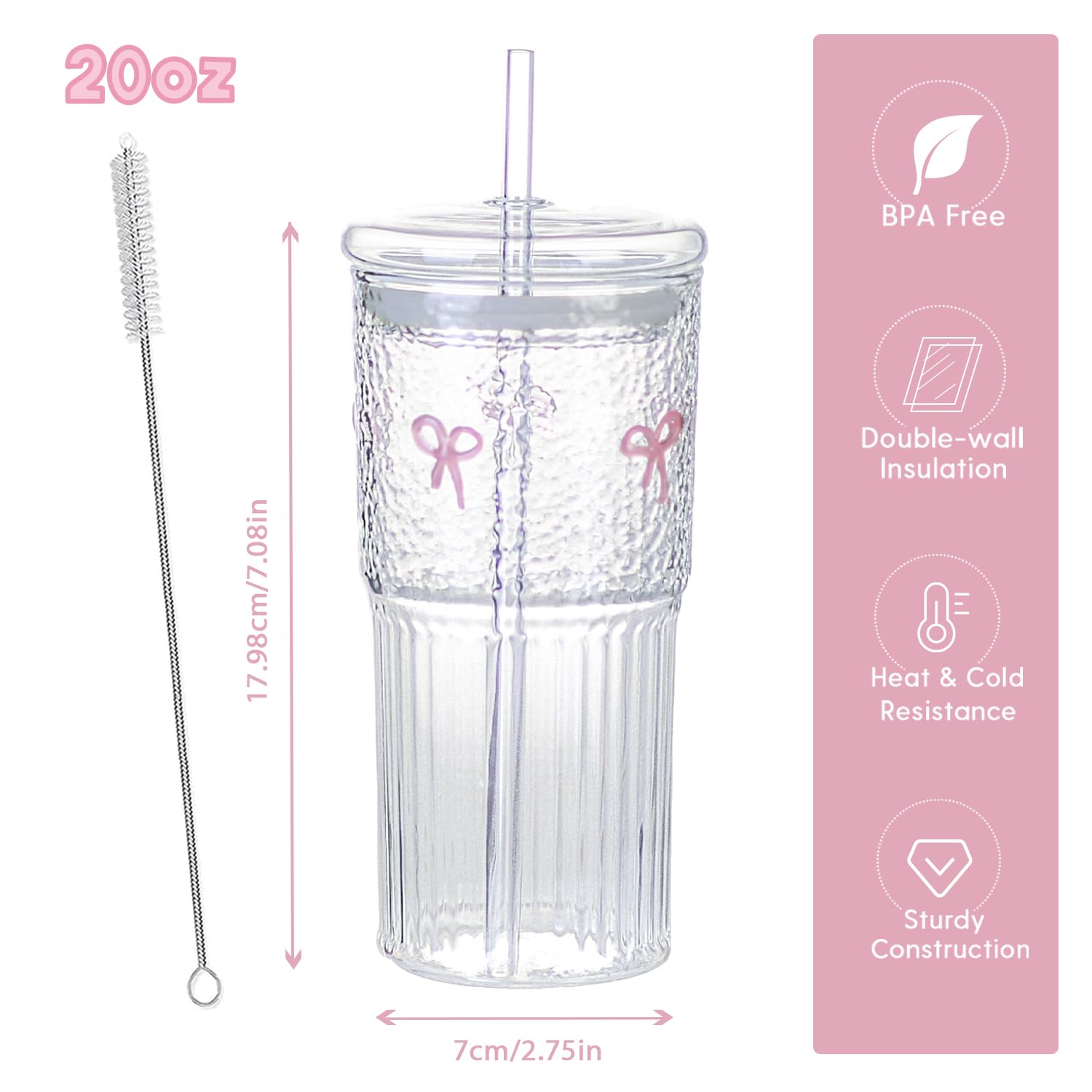 Greefun vaso vidrio 20 onzas: gran capacidad para café helado o batidos.