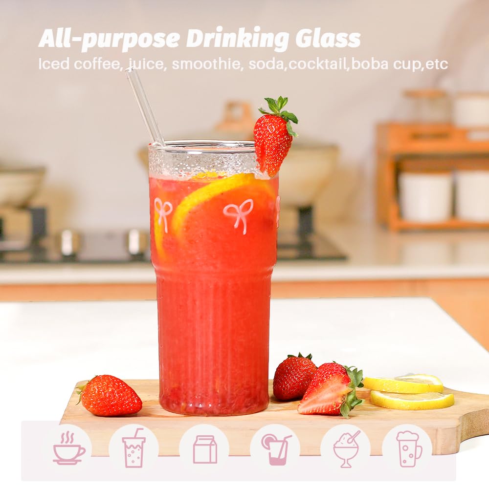Greefun vaso vidrio lazo rosa detalle: añade toque elegante para tus bebidas.